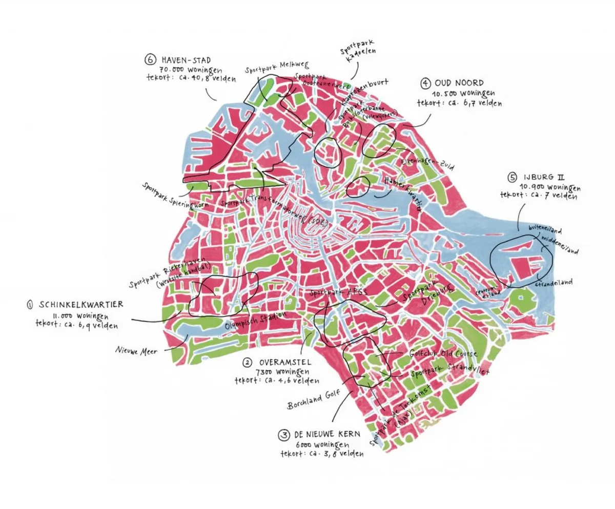 Plattegrond met Amsterdamse ontwikkellocaties